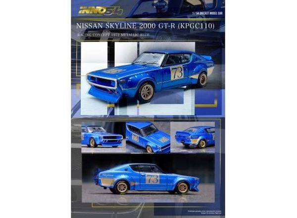 Xe Mô Hình Nissan Skyline 2000 GT-R (KPGC110) Racing Concep Blue 1:64 INNO