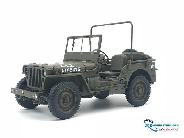 XE MÔ HÌNH XE JEEP WILLYS mui trần 1:18 WELLY ( Xanh Lá )