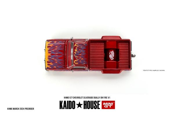 Xe Mô Hình Chevrolet Silverado Dually on Fire v1 1:64 Kaido House (Lửa)