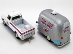 Xe Mô Hình 1968 Chevrolet C-10 With 16' Airstream Bambi 1:64 ACME ( Trắng Xanh )