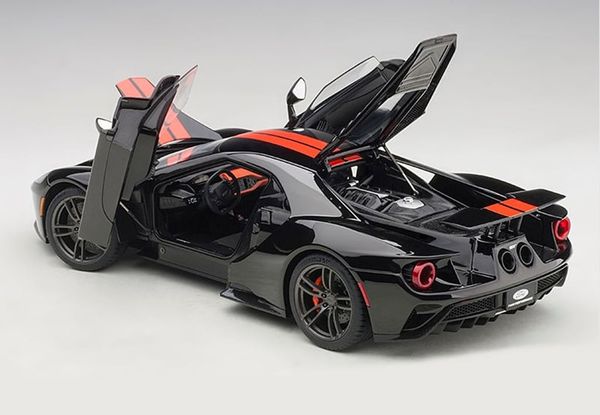 1/18 FORD GT 2017 (SHADOW BLACK/ORANGE STRIPES)