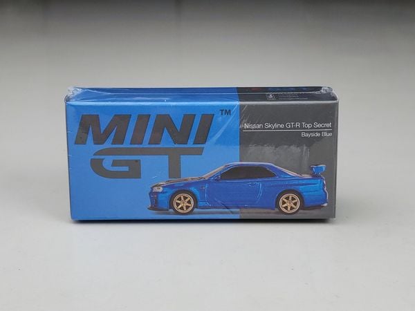 Xe Mô Hình Nissan Skyline GT-R (R34) Top Secret Bayside Blue RHD 1:64 MiNiGT ( Xanh )