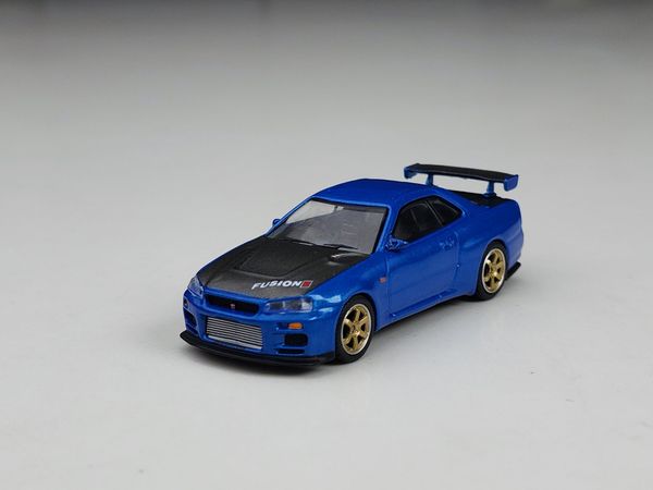 Xe Mô Hình Nissan Skyline GT-R (R34) Top Secret Bayside Blue RHD 1:64 MiNiGT ( Xanh )