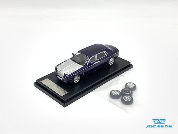 Xe Mô Hình Rolls Royce Phantom VII + Phụ Kiện Bánh 1:64 Limited ( Xanh Dương Đậm Mui Bạc )