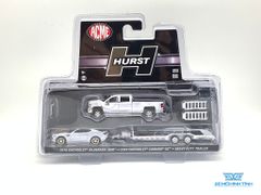 Xe Mô Hình Chevrolet Silverado 3500 - 2018 Chevrolet Camaro SS - Heavy Duty Trailer 1:64 ACME ( Trắng )