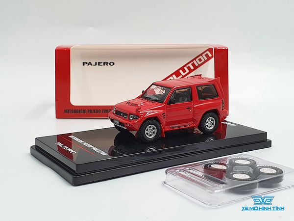 Xe Mô Hình Mitsubishi Pajero Evolution White With Extra Wheels 1:64 Inno Model (Đỏ)