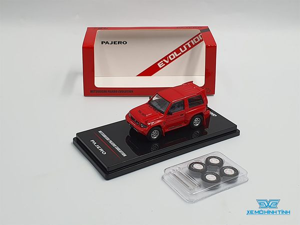 Xe Mô Hình Mitsubishi Pajero Evolution White With Extra Wheels 1:64 Inno Model (Đỏ)