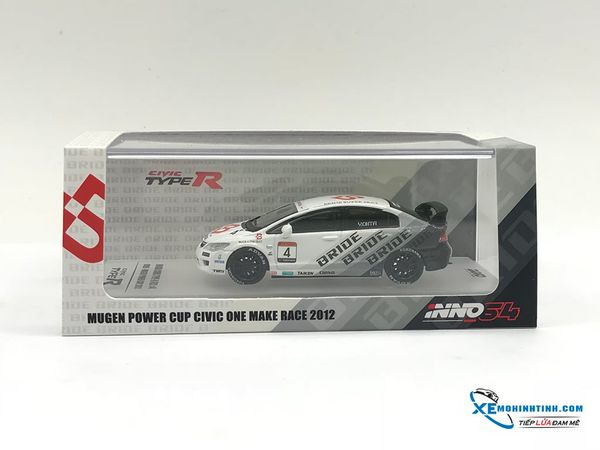 Xe Mô Hình Honda Civic Type-R FD2 #4 ''BRIDE'' Magen Power Cup Civic One Make Race 2012 1:64 Inno Model ( Trắng )