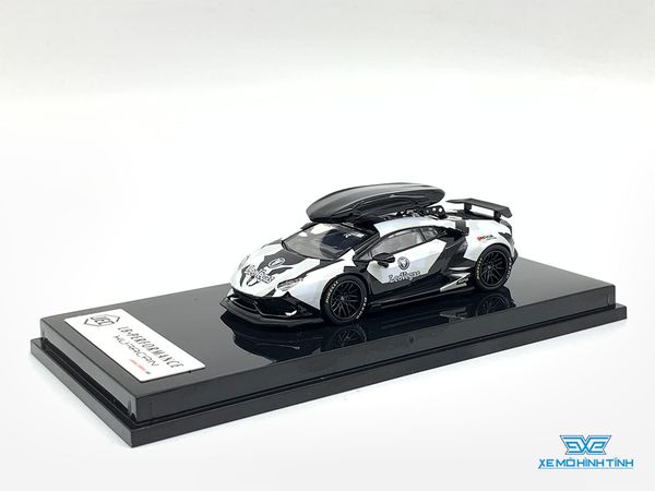 Xe Mô Hình Lamborghini LB Huracan LeoVegas Kèm Mui 1:64 JEC ( Trắng Tem LeoVegas )