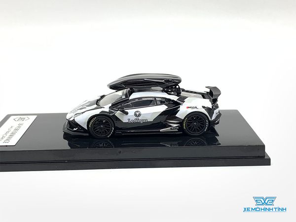 Xe Mô Hình Lamborghini LB Huracan LeoVegas Kèm Mui 1:64 JEC ( Trắng Tem LeoVegas )