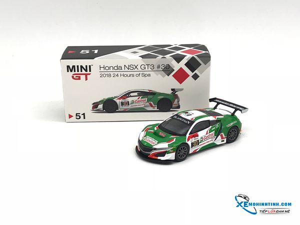 Xe Mô Hình Honda NSX GT3 #30 2018 24 Hours of Spa LHD 1:64 MiniGT ( Xanh lá Castrol #30 )