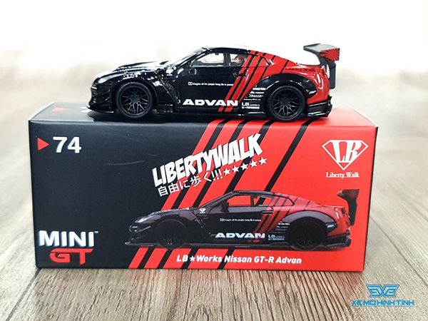 Xe Mô Hình LB Works Nissan GT-R R35 Type 2,Rear Wing ver 3 Advan Japan Exclusive RHD 1:64 MiniGT ( Đỏ Đen #74)