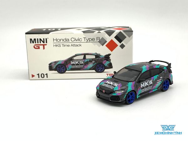 Xe Mô Hình Honda Civic Type R (Fk8) HKS 2018 Time Attack LHD 1:64 MiniGT ( Đen Xanh )