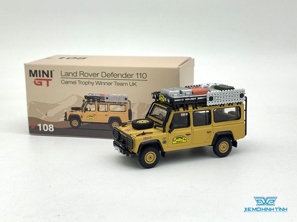 Xe Mô Hình Land Rover Defender 110 1989 Camel Trophy Winner RHD 1:64 MiniGT ( Vàng )