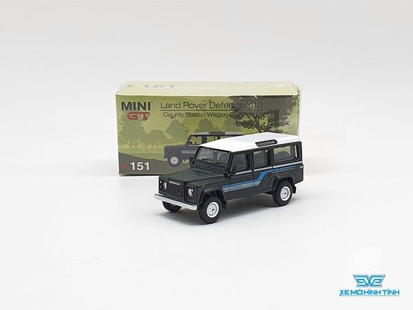 Xe Mô Hình Land Rover Defender 1985 County Station Wagon Grey RHD 1:64 Mini GT ( Đen )