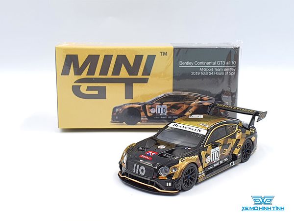 Xe Mô Hình Bentley Continental GT3 #110 M-Sport Team Bentley 2019 Total 24 Hours of Spa RHD 1:64 Mini GT ( Đen Vàng )