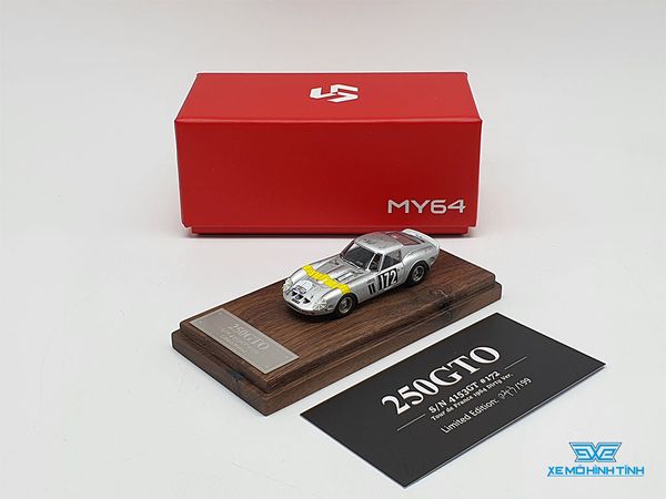 Xe Mô Hình Ferrari 250GTO S/N 4153GT #172 Tour de France 1964 Dirty Ver. Limited 1:64 My64 ( Bạc )