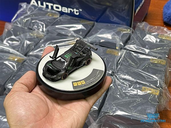 Xe Mô Hình Lamborghini Aventador FullOpen Box Tròn 1:64 PGM ( Đen Monster )