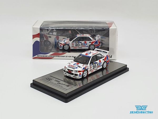 Xe Mô Hình Mitsubishi Lancer Evolution III #28 Hong Kong - Beijing 555 Rally 1996 1:64 Inno Model ( Trắng )