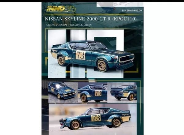 Xe Mô Hình Nissan Skyline 2000 GT-R (KPGC110) Racing Concep Green 1:64 INNO