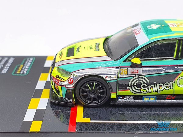 Xe Mô Hình Audi RS 3 TCR Macau Touring Car Cup 2019 1950cc Class Winner Filipe de Souza 1:64 Tarmac Works ( Xanh Dạ Quang )