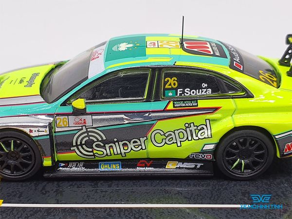 Xe Mô Hình Audi RS 3 TCR Macau Touring Car Cup 2019 1950cc Class Winner Filipe de Souza 1:64 Tarmac Works ( Xanh Dạ Quang )