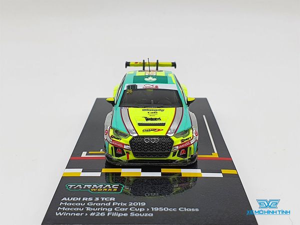 Xe Mô Hình Audi RS 3 TCR Macau Touring Car Cup 2019 1950cc Class Winner Filipe de Souza 1:64 Tarmac Works ( Xanh Dạ Quang )