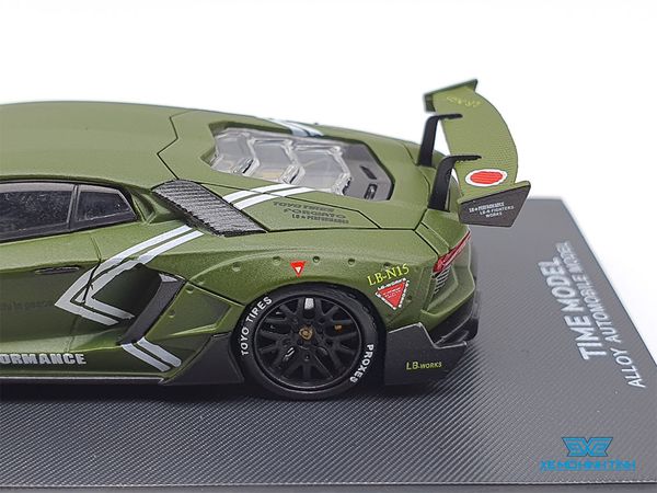 Xe Mô Hình Lamborghini Aventador Lp700-4 1:64 Time Model + Addict ( Xanh Rêu Nhám Chấm Tròn Đỏ )