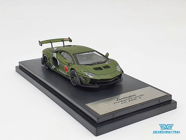 Xe Mô Hình Lamborghini Aventador Lp700-4 1:64 Time Model + Addict ( Xanh Rêu Nhám Chấm Tròn Đỏ )