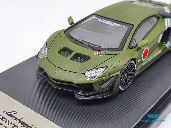 Xe Mô Hình Lamborghini Aventador Lp700-4 1:64 Time Model + Addict ( Xanh Rêu Nhám Chấm Tròn Đỏ )