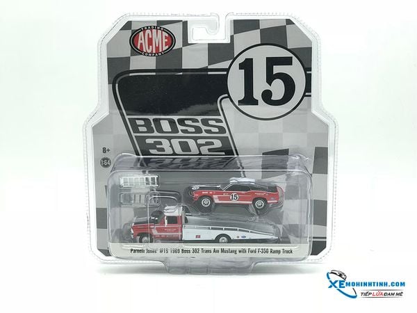 51149 MH GREENLIGHT 1:64 PARNELLI JONE RACING - FORD F-350 RAMP TRUCK WITH #15 1969 TRANS AM MUSTANG