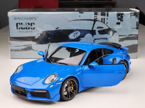Xe mô hình Porsche 911 (992) Turbo S Coupe Sport Design - 2021 1:18 Minichanmps (Dark Blue)