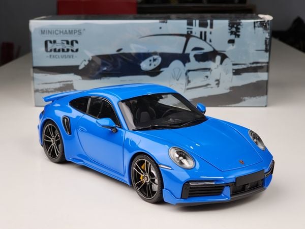 Xe mô hình Porsche 911 (992) Turbo S Coupe Sport Design - 2021 1:18 Minichanmps (Dark Blue)