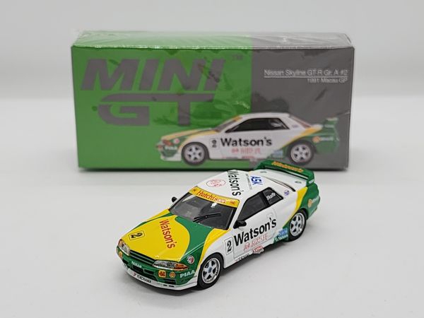 Xe Mô Hình Nissan Skyline GT-R (R32) Gr. A #2 1991 Macau GP 1:64 Minigt ( Trắng Xanh )