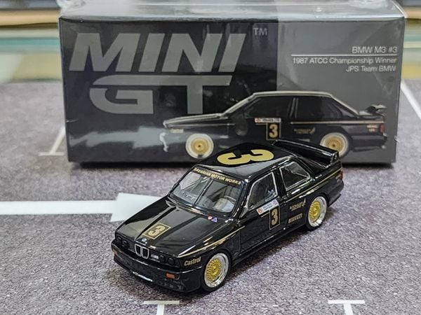 Xe Mô Hình BMW M3 #3 JPS Team BMW 1987 ATCC Championship Winner -Australia Exclusive 1:64 MiniGT (  Black )