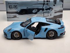 Xe mô hình Porsche 911 (992) Turbo S Coupe Sport Design - 2021 1:18 Minichanmps (Light Blue)