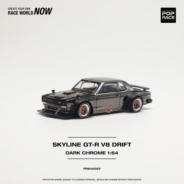 Xe Mô Hình Nissan Skyline GT-R V8 Drift Hakosuka 1:64 Pop race (Dark Chrome)