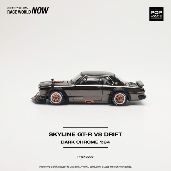 Xe Mô Hình Nissan Skyline GT-R V8 Drift Hakosuka 1:64 Pop race (Dark Chrome)