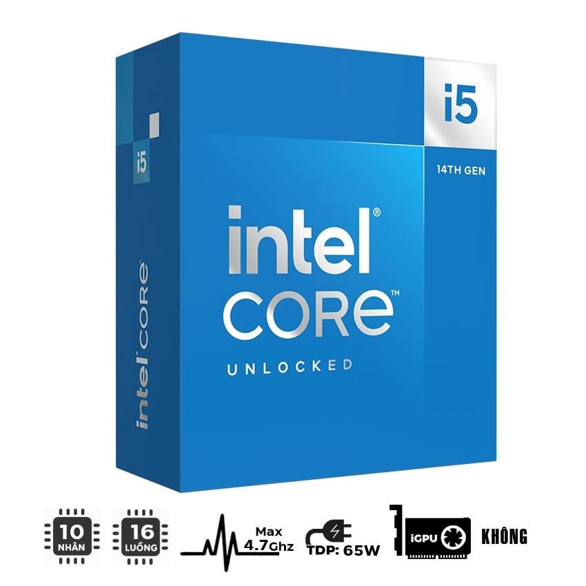  CPU Intel Core i5 14400F (Up To 4.70GHz, 10 Nhân 16 Luồng, 20MB Cache, LGA 1700) 