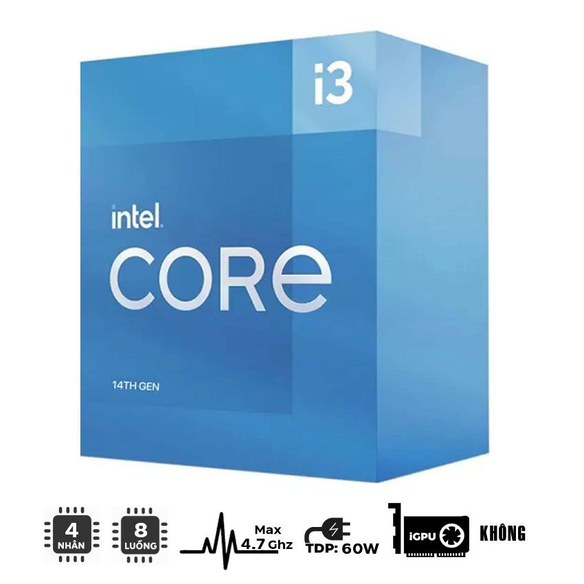  CPU INTEL CORE I3-14100F (UP TO 4.7GHZ, 4 NHÂN 8 LUỒNG, 12MB CACHE, 60W) 