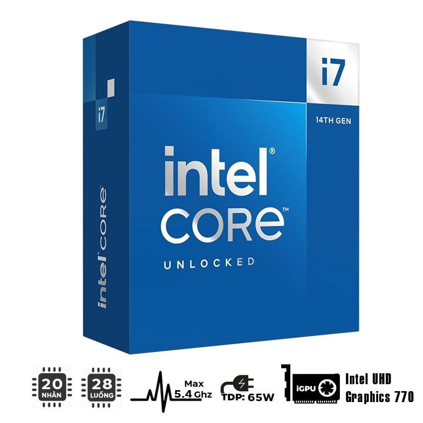  CPU INTEL CORE I7-14700 (UP TO 5.4GHZ, 20 NHÂN 28 LUỒNG, 33MB CACHE, 65W) 