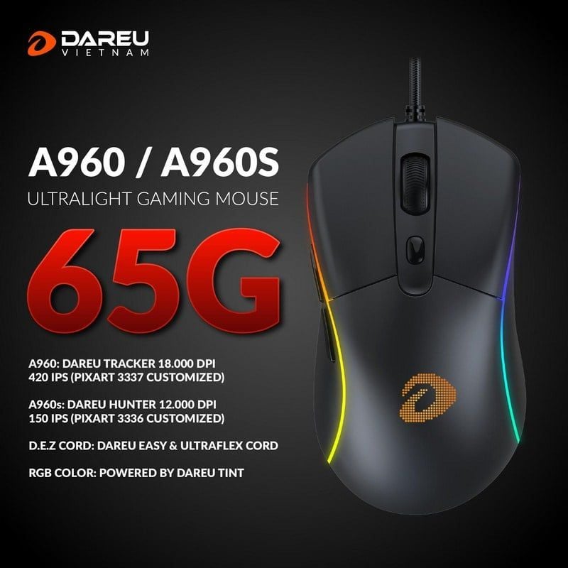  Chuột DareU A960S RGB Ultra LightWeight 