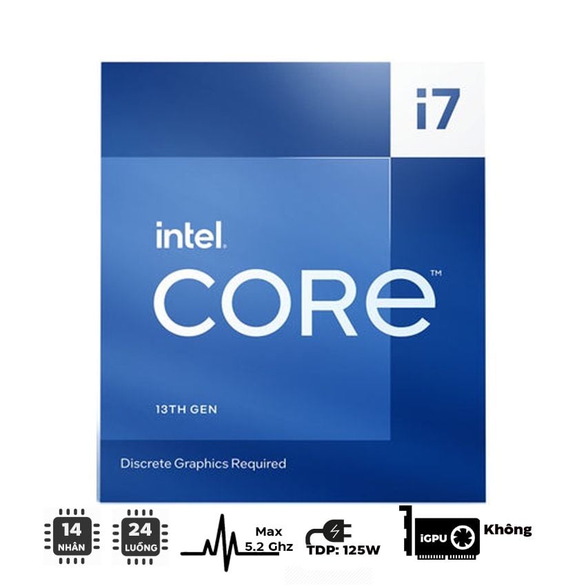  CPU INTEL CORE I7 13700F (UP TO 5.2GHZ, 16 NHÂN 24 LUỒNG, 30MB CACHE, 65W) - SOCKET INTEL LGA 1700/RAPTOR LAKE) 