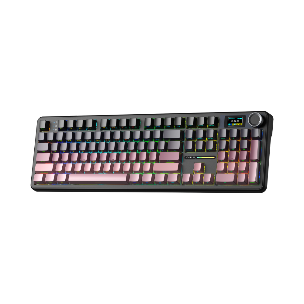  Bàn phím cơ AULA F108 Pro Black Pink Gradient Grey Wood V3 switch 