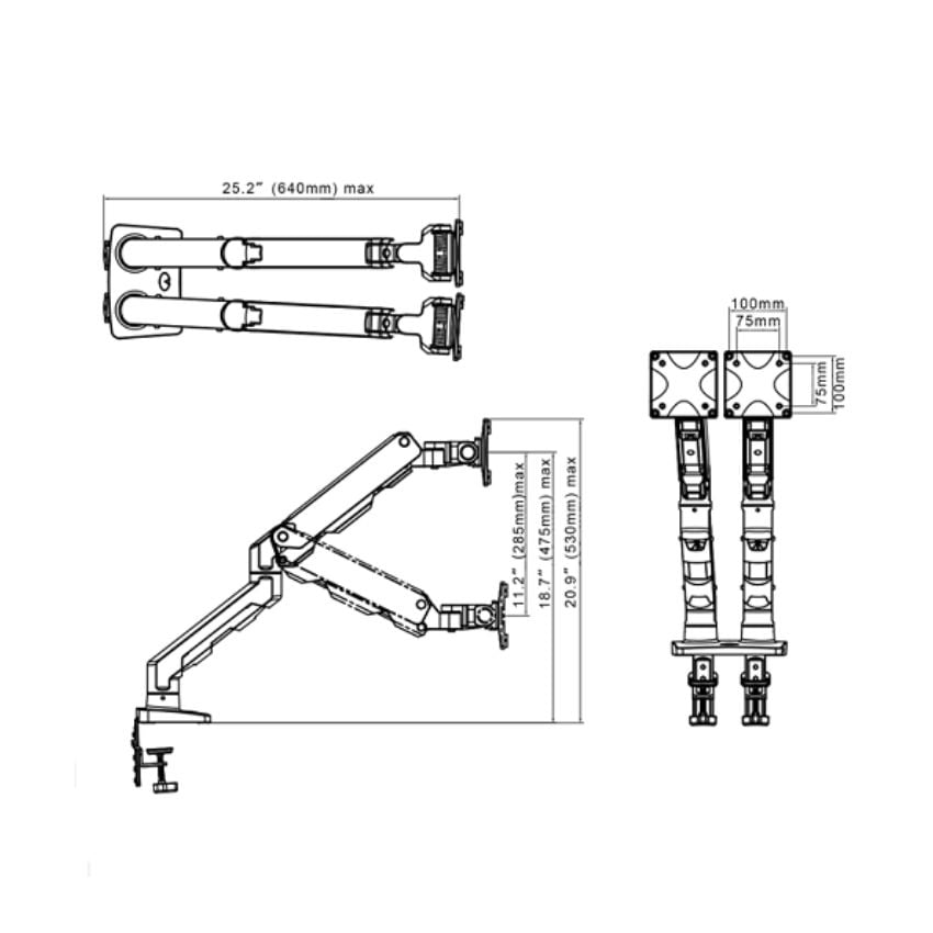  GIÁ TREO 2 MÀN HÌNH NORTH BAYOU G55 (27 - 34 INCH) KẸP BÀN - MÀU ĐEN 