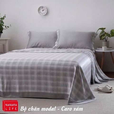 Bộ chăn ga Nanara Life Modal - Caro Xám