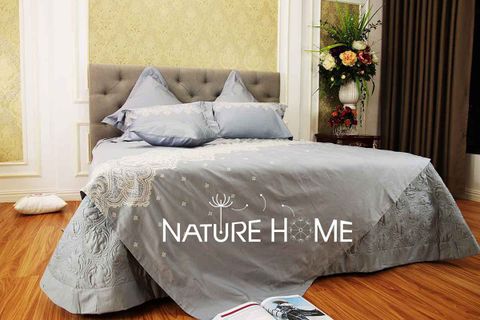 Bộ chăn ga gối Nature Home 409 Ghi Nhạt