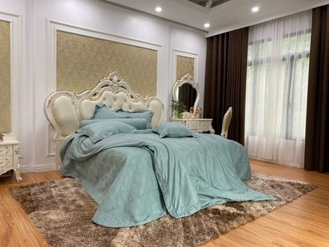 Bộ chăn ga Nature Home Cotton Hoa Chìm Xanh Ngọc