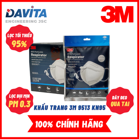 Nguyên hộp [45 cái] Khẩu trang 3M 9513 KN95, lọc tối thiểu 95%