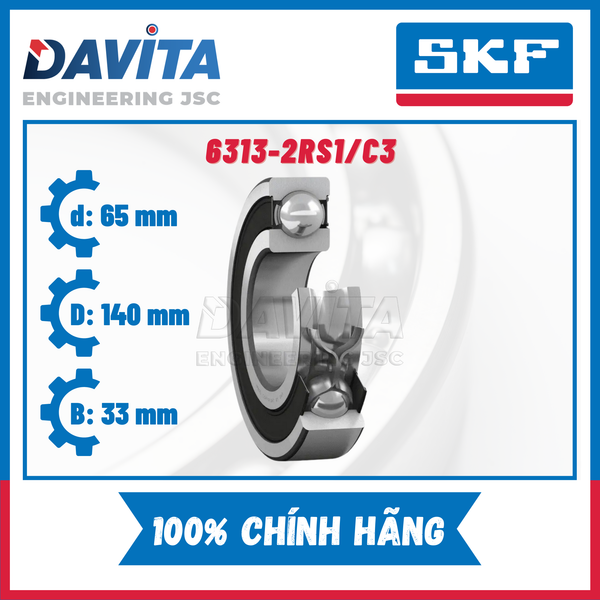 Vòng bi SKF chính hãng 6313, 6313/C3, 6313-2Z, 6313-2Z/C3, 6313-2RS1, 6313-2RS1/C3